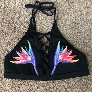 NWOT VS PINK embroidered halter bikini top XS